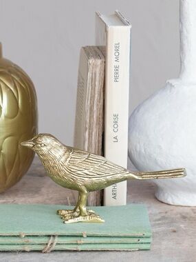 Gold Cast Aluminum Metal Bird Figurine Decorative Accent
